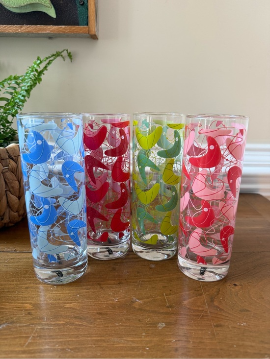 Sourpuss Other - Set of 4 MCM-style Sourpuss Atomic Boomerang print Highball Glasses